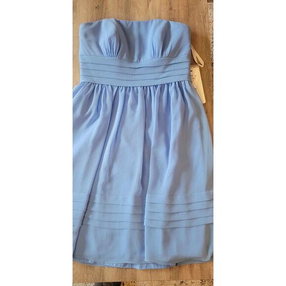 David's Bridal Blue Strapless Chiffon Short Dress Pleated Detail - NWT! Size 12 - Picture 1 of 5